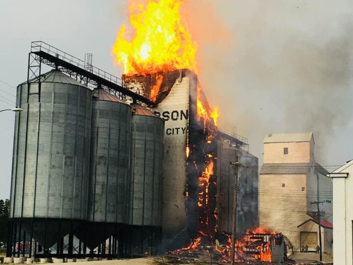Grain elevator engulfed in flames
