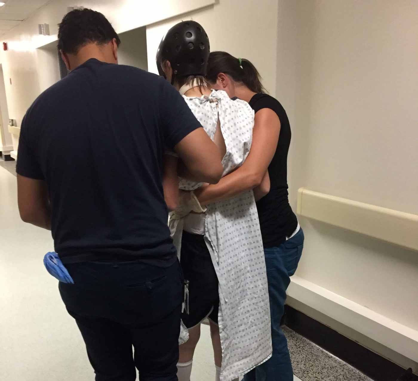 Rebecca Fentum-Jones learning to walk again after her accident.