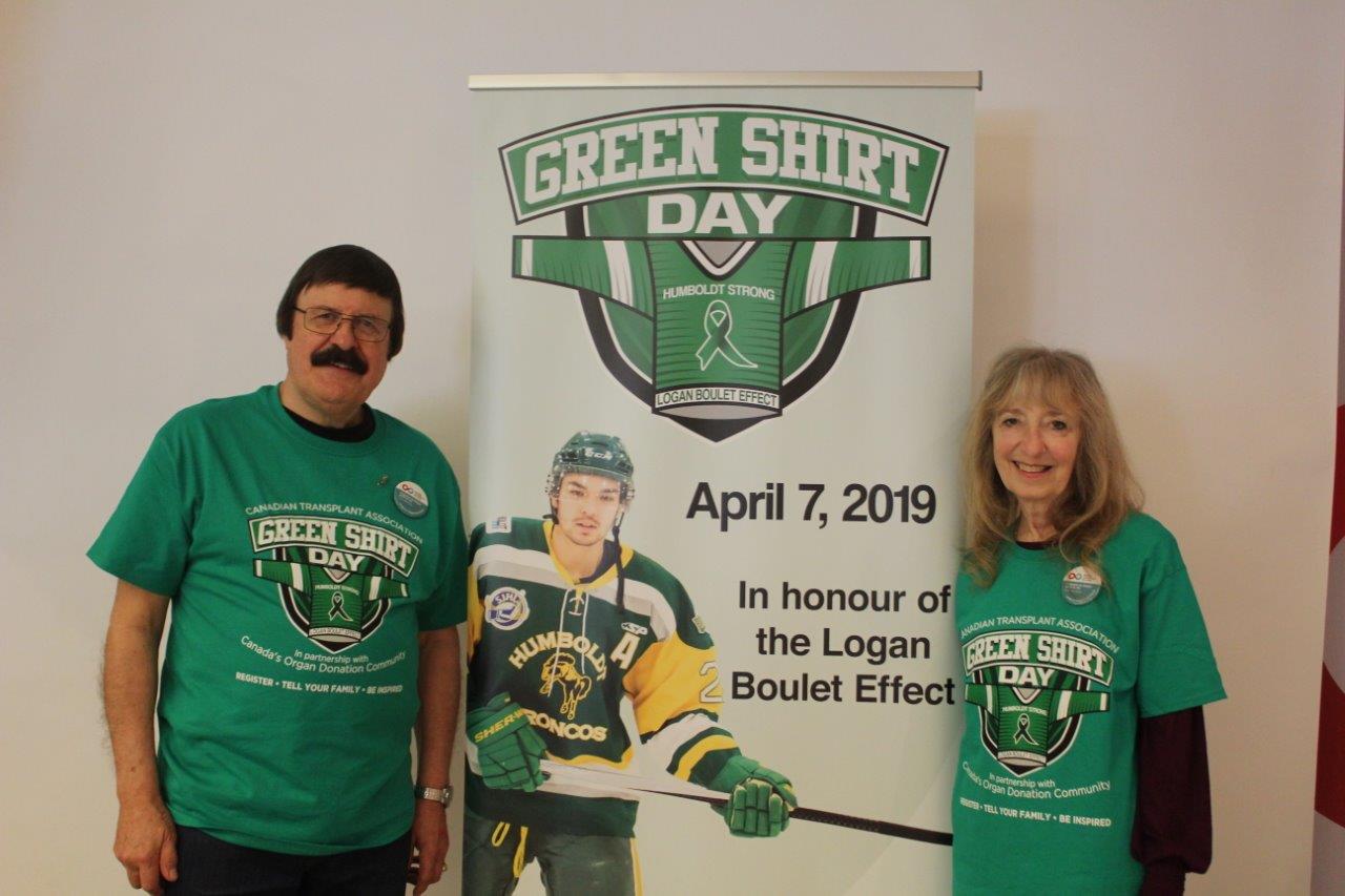 Kathy and her husband Andy at the launch of Green Shirt Day.