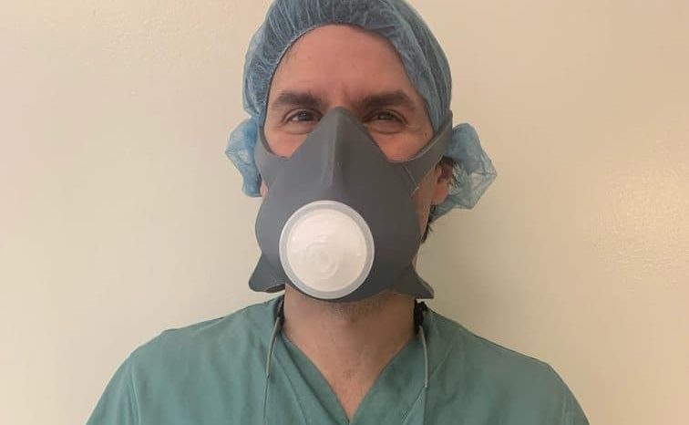HSC nurse wearing an N95-like silicone mask