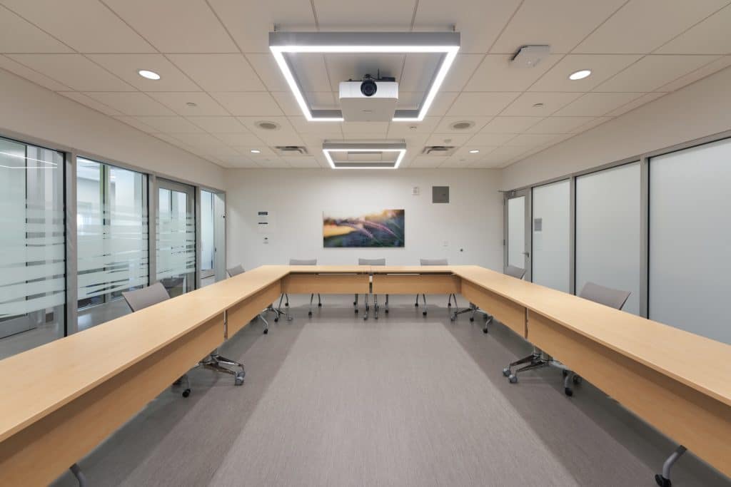 An empty boardroom in the HSC Transplant Wellness Centre