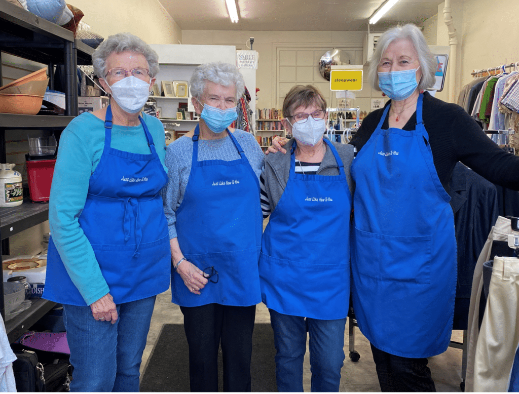 Volunteers of the Just Like New to You thrift store, Elaine Latter, Carol Cribbs, Marg Turnbull, and Christel Meermann