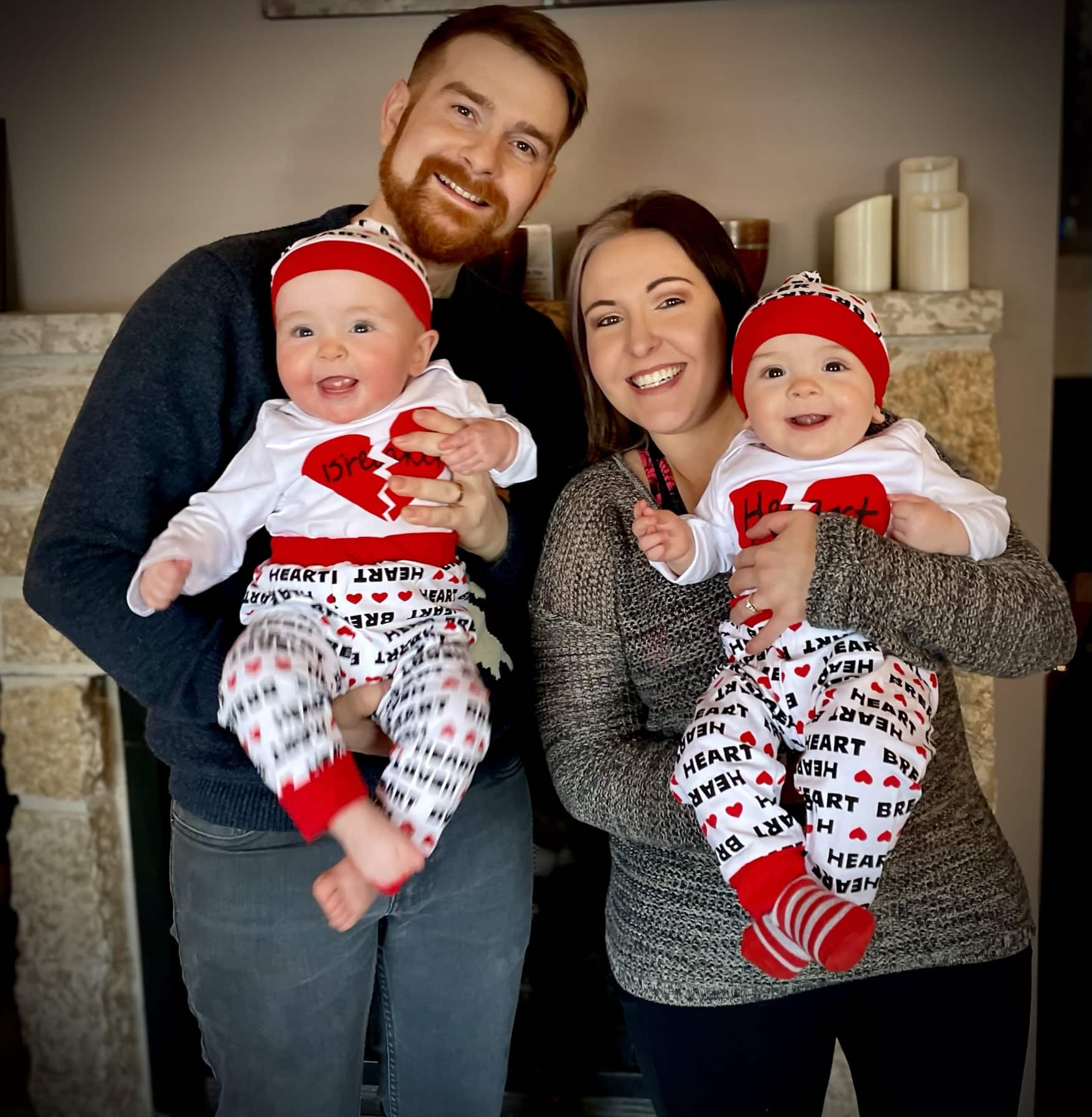 Jenn Schappert with her husband and their twins Saoirse and Sawyer.